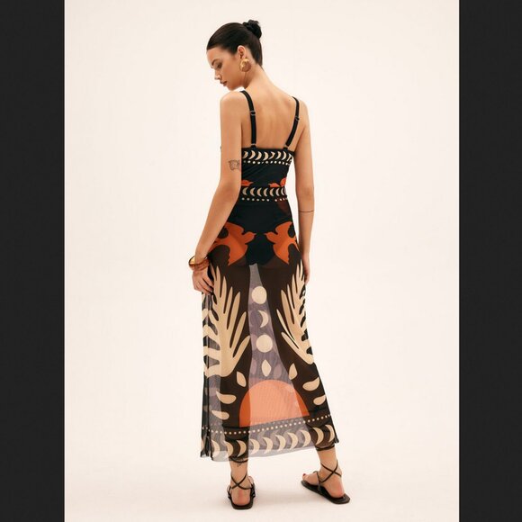 Commense Large Black Orange Bird Print Mesh Cover Up Maxi Skirt Beach Su… - Picture 2 of 2